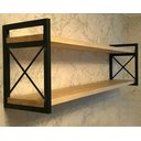 Ver imagem 2 de Prateleira Dupla de Parede Estilo Industrial em Aço 25x68cm Mdf - Preto