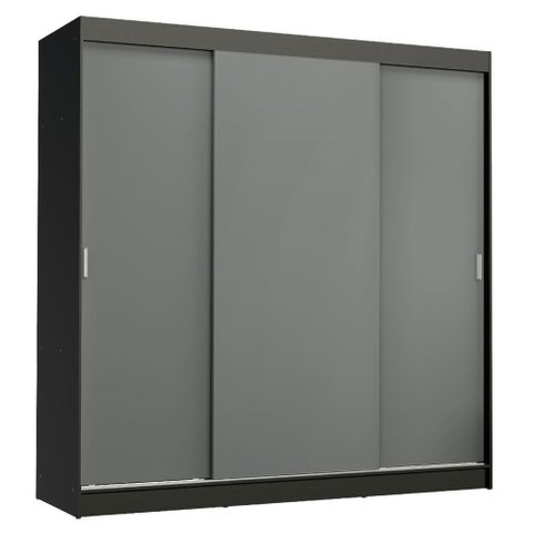 Guarda-roupa Casal Madesa Reno 3 Portas Correr Preto Cinza