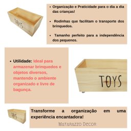 Baú Madeira Toys para Brinquedos C/ Rodinhas - 6