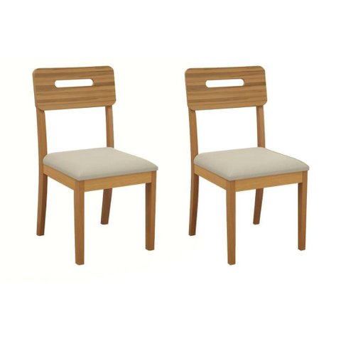Cadeira Sala de Jantar Lila 2cmm011ca Premium Madeira Maciça Kit 2 Un Carvalho/linho Bege Argila -