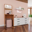 Ver imagem 1 de Cômoda Penteadeira Valência 6 Gavetas Espelho 209x160cm Branco/Freijó 250802