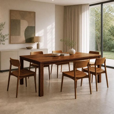 Mesa de Jantar 6 Lugares 180cm com 06 Cadeiras Madeira Maciça Dunia F06 Rústico Escuro - Lyam