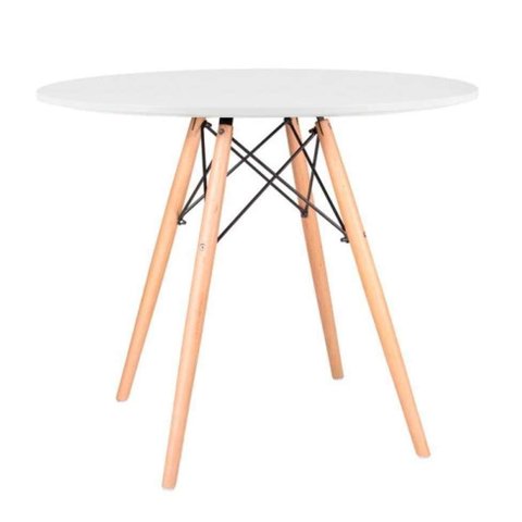 Mesa de Jantar Eames Redonda Branco com Natural 90cm