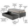 Base Box Cama Solteiro Sapateira Courino Linho Cinza e Colchão Airtech Ortobom 88x188 - 9