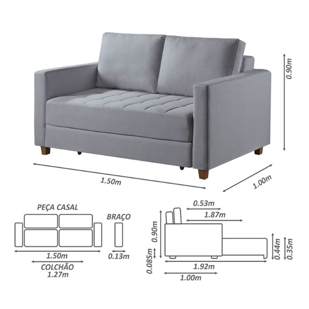 Sofá Cama Casal Marcelle 2 Lugares 150cm Linho Pé de Madeira - Talento Móveis - 4