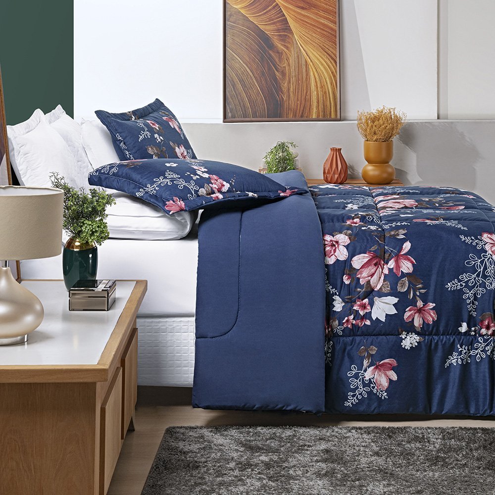 Cobertor Queen Size Grosso 200 Fios Nyla Dupla Face Estampado Luxuoso:AZUL - 3