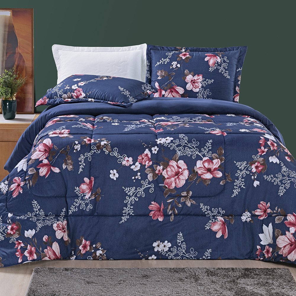 Cobertor Queen Size Grosso 200 Fios Nyla Dupla Face Estampado Luxuoso:AZUL