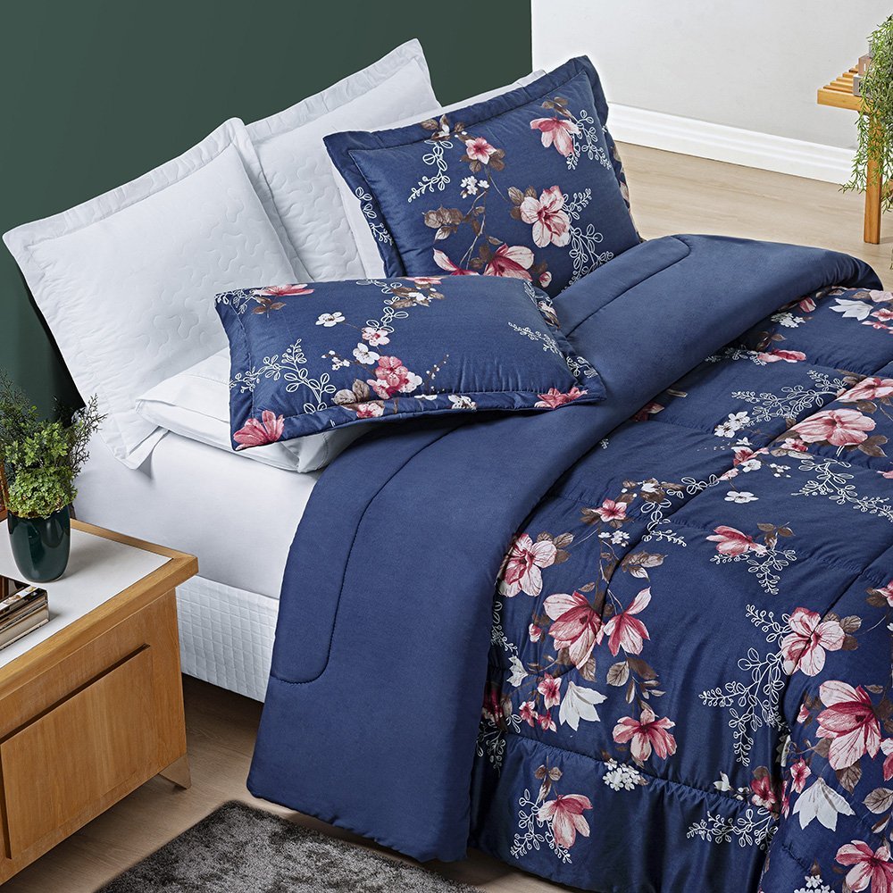 Cobertor Queen Size Grosso 200 Fios Nyla Dupla Face Estampado Luxuoso:AZUL - 2