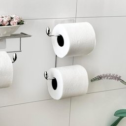 Suporte para Papel Higiênico Duplo Aço Cromado Fixação Adesiva Parede Utimil - 2