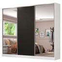Ver imagem 2 de Guarda-Roupa Casal 100% MDF Madesa Royale 3 Portas de Correr com Espelhos Branco/Preto Cor:Branco/Pr
