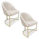 Ver imagem 1 de Kit 02 Cadeiras Poltrona de Jantar Bela Linho Bege Base Metálica Industrial Dourado - Pallazio