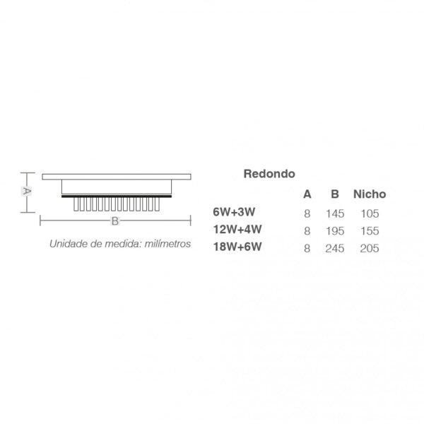 Painel LED 18W e 6W Dual Color Redondo Embutir 3000K e 6500K Taschibra - 2