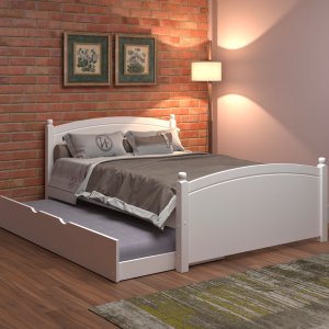 Cama Casal com Cama Auxiliar de Madeira Athenas Totalità