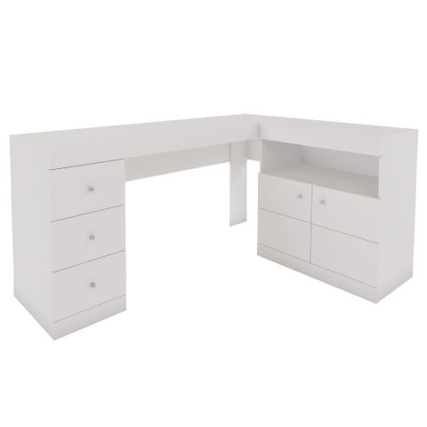 Mesa de Canto em L Escritório Computador Job Branco Caemmun