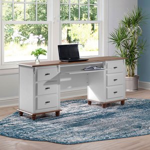 Escrivaninha 6 Gavetas Suporte de Teclado e Divisor de Ambiente 50606 Linz Móveis