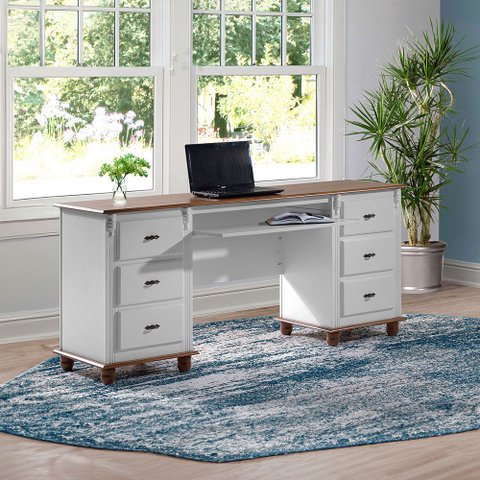 Escrivaninha 6 Gavetas Suporte de Teclado e Divisor de Ambiente 50606 Linz Móveis