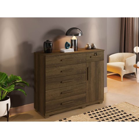 Comoda New Milao 6 Gavetas e 1 Porta Benetil Imbuia