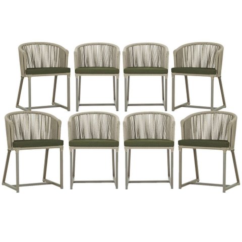 8 Cadeiras de Jantar Área Noronha em Alumínio com Pintura Fendi Corda Náutica Estofado 13 Trama Orig