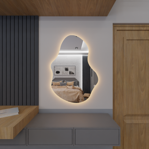 Espelho Orgânico Decorativo Lapidado com Led 90x60 Cm E03 para Sala, Quarto, Banheiro, 3000k 220v