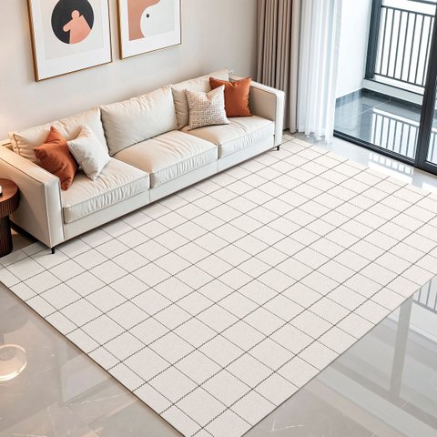 Tapete Sala Quarto Xadrez Terroso Decorativo Antiderrapante 2,00m X 3,00m Moderno Bege