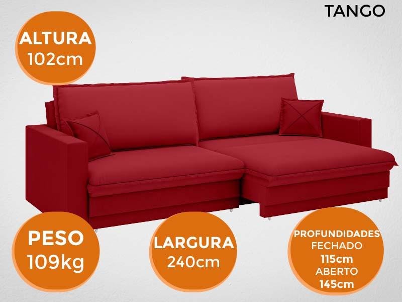 Sofá Tango 2,40M Sem Caixa, Retrátil e Reclinável Velosuede Vermelho - Netsofás - 6