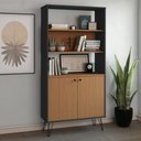 Ver imagem 2 de Estante Livreiro Decorativa 2 Portas Industrial Lit A06 Freijó/preto - Mpozenato