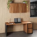 Ver imagem 1 de Mesa Escrivaninha 1,70m Pé Painel C/ 2 Armários Aéreos F5 Cor:nogal com Preto