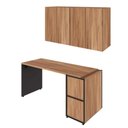 Ver imagem 2 de Mesa Escrivaninha 1,70m Pé Painel C/ 2 Armários Aéreos F5 Cor:nogal com Preto