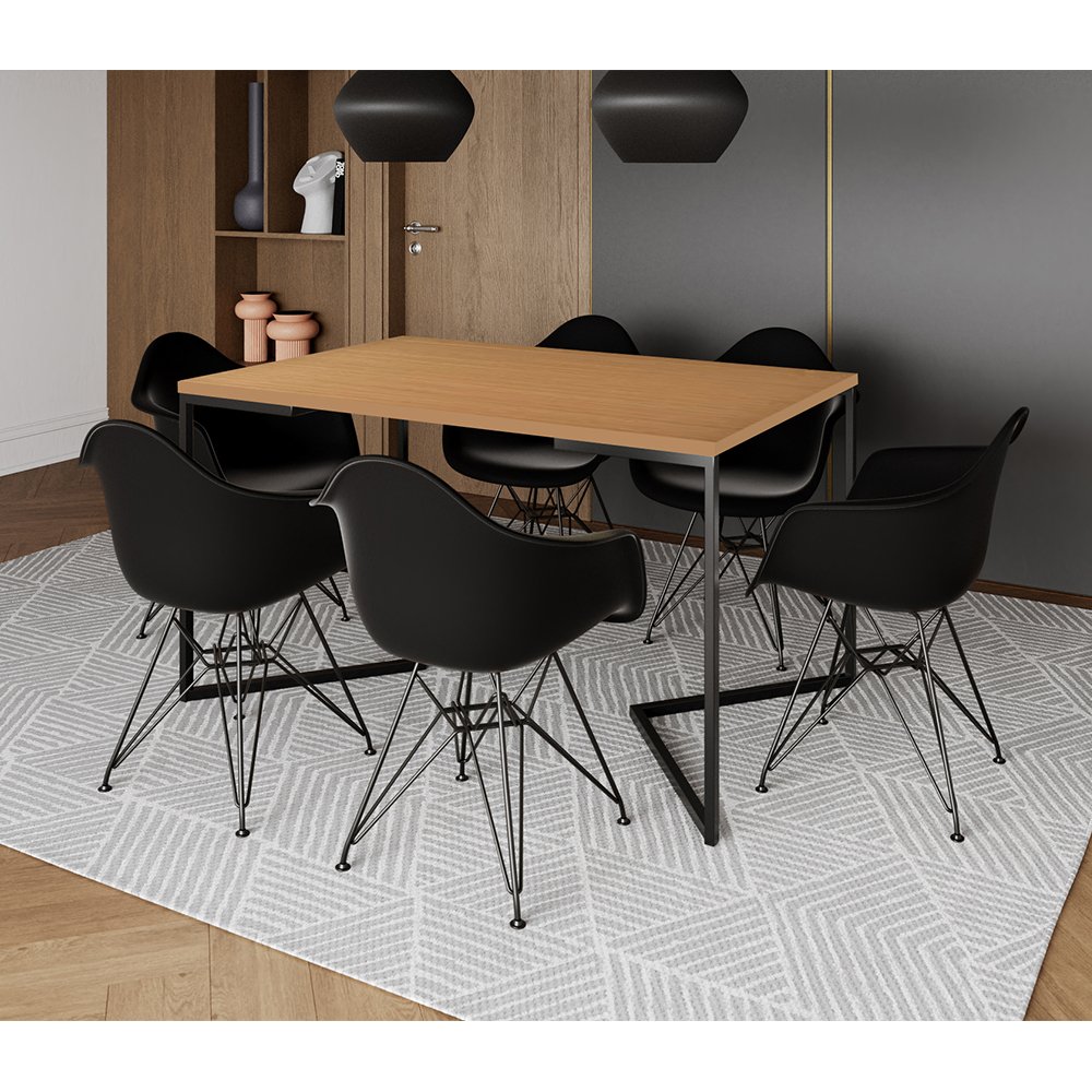 Mesa Jantar Industrial Retangular Canela 137x90cm Base V com 6 ...