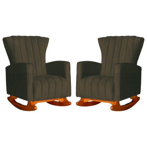 Conjunto 2 Poltronas Estofadas de Balanço Melinda Suede Marrom - LM DECOR