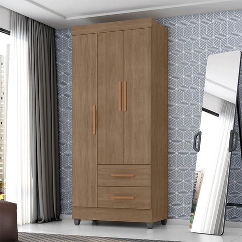 Guarda Roupa Solteiro Lite Ambiente 3 Portas Carvalho Oak - Móveis Leão
