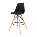 Ver imagem 3 de Kit 4 Banquetas Saarinen Pretas Base Madeira Apoio de Pés Bar Bancada Bistrô Cozinha - La Mobilia