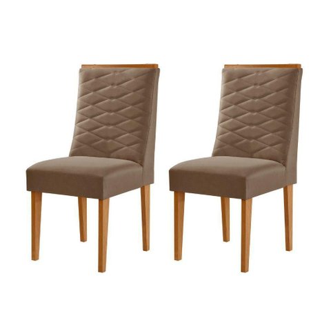 Conjunto com 2 Cadeiras Mdf Eloise para Sala de Jantar Moderna Veludo Capuccino/naturalle