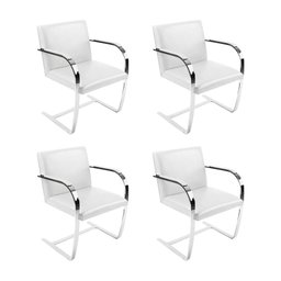 Kit 4 Cadeiras Brno Couro Natural Branco Barra Chata Cromada - 1