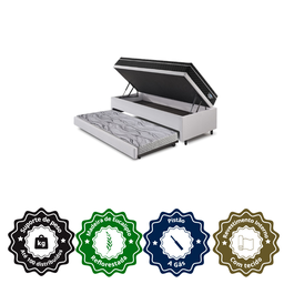 Bicama Box Baú Solteiro Courino Linho Branco 88x188 com Colchão Gransleep Molas Verticoil Ecoflex - 6