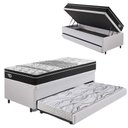 Ver imagem 1 de Bicama Box Baú Solteiro Courino Linho Branco 88x188 com Colchão Gransleep Molas Verticoil Ecoflex