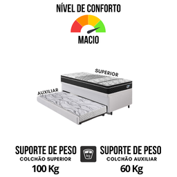 Bicama Box Baú Solteiro Courino Linho Branco 88x188 com Colchão Gransleep Molas Verticoil Ecoflex - 7
