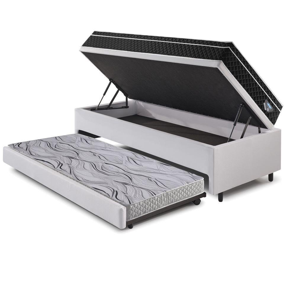 Bicama Box Baú Solteiro Courino Linho Branco 88x188 com Colchão Gransleep Molas Verticoil Ecoflex - 4