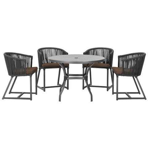 Mesa com 4 Cadeiras de Jantar Roma 100cm e Noronha em Aluminío Preto Corda Nautica Estofado 9 Trama