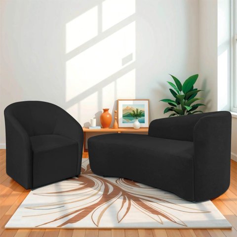 Kit Sofá Curvo França 160cm L.e e Poltrona Luiza Max Conforto, Elegância e Design Moderno Bouclé