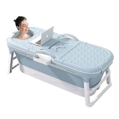 Banheira Ofurô Dobrável Portátil Adulto 148 Cm Azul 260 Litros com Suporte Vg+