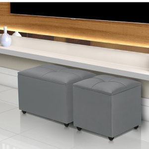 Puff Baú 60cm C/ Sapata Anti Risco Tecido Veludo Espuma D-14:cinza