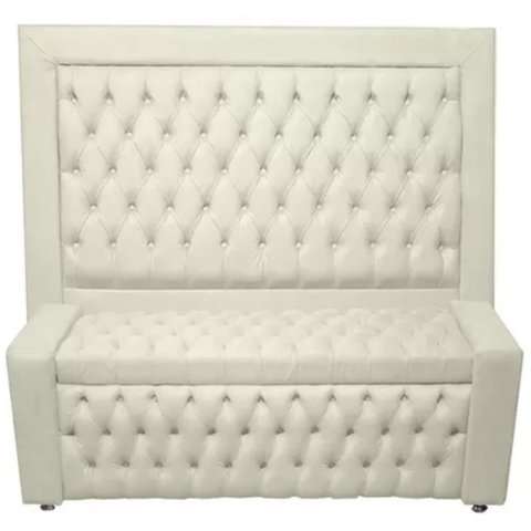 Kit Cabeceira de Cama Box e Calçadeira Baú Retro Capitonê Botão Encapados Casal 140 Cm Suede Porcela