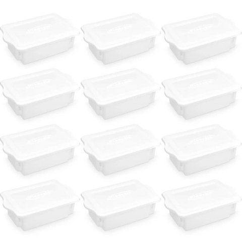 12 Caixas Plásticas Organizadoras para Alimentos 10l Cestos Empilháveis Brancos com Tampa