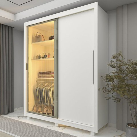 Guarda-Roupa Solteiro 2 Portas com 1 Porta Reflecta com LED com Pés 100% MDF Royale Gelius Móveis