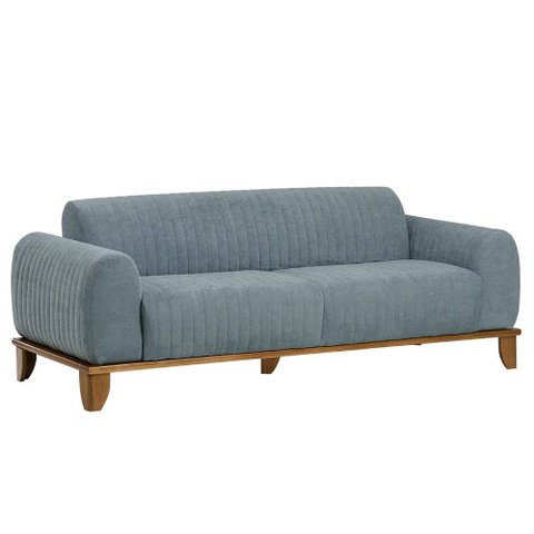 Sofá Molino 3 Lugares 210cm Pés Madeira Castanho Bouclé Azul Claro - Nexta Casa