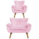 Ver imagem 1 de Kit 1 Namoradeira e 1 Poltrona Opala Suede Rosa Bebê D’Rossi