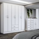 Ver imagem 1 de Guarda-roupa Casal Helena 6 Portas 2 Gavetas com Cômoda 2 Portas 5 Gavetas Branco - Panorama Móveis