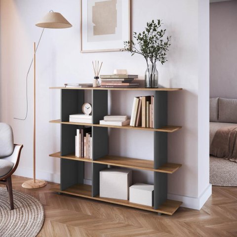 Estante para Livros 135cm X 113cm com 6 Nichos Sala de Estar Cor:grafite com Mel