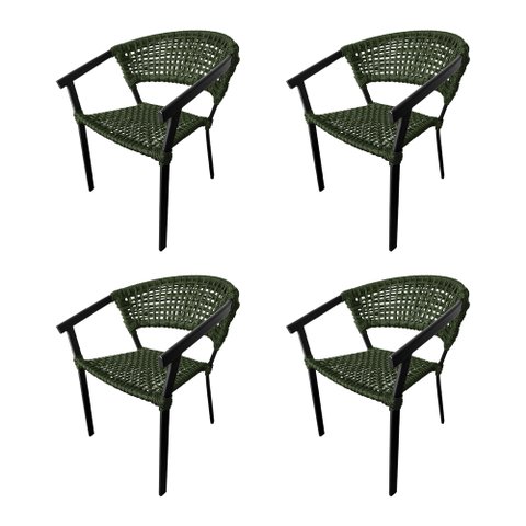 Kit 4 Cadeiras de Jantar em Corda Naútica Verde Musgo Base Alumínio Sofia